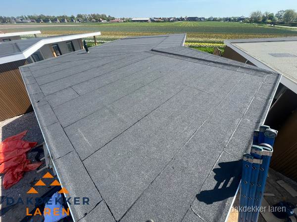 Nieuw bitumen plat dak met uitzicht over landschap in Laren