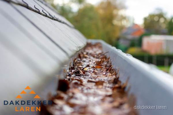 Verstopte dakgoot met bladeren schoonmaken in Laren Verstopte dakgoot met bladeren schoonmaken in Laren